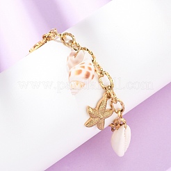 Dolphin & Starfish 304 Stainless Steel Charm Bracelets for Women&nbsp;BJEW-F516-01G