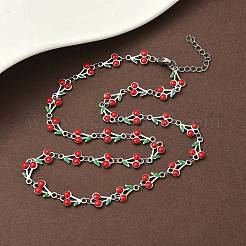 304 Stainless Steel Enamel Red Cherry Link Chain Necklaces for Women&nbsp;NJEW-K249-23G