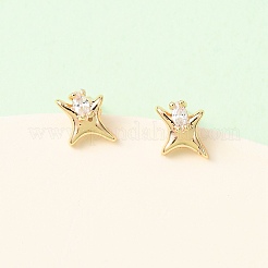 Brass Micro Pave Clear Cubic Zirconia Star Stud Earrings&nbsp;EJEW-L278-02G