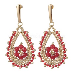 Teardeop Glass Beaded & Dyed Natural Malaysia Jade Dangle Stud Earrings&nbsp;EJEW-MZ00707-02