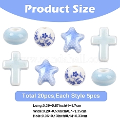 20Pcs 4 Styles Handmade Flower Printed Porcelain Ceramic Beads Strands&nbsp;PORC-YW0001-58