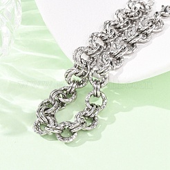 Hammered 304 Stainless Steel Double Ring Link Chains Bracelets for Women&nbsp;BJEW-G780-06P-01