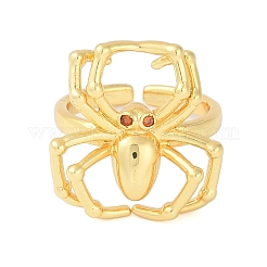 Halloween Spider Brass Rhinestone Open Cuff Rings&nbsp;RJEW-S419-01G-01