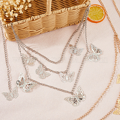 2Pcs 2 Colors  Aluminum Butterfly Tassel 3 Layered Waist Body Chains for Women Girls&nbsp;AJEW-HS0001-17