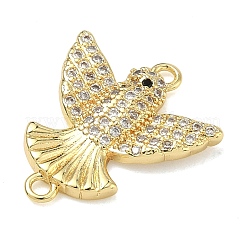 Brass Micro Pave Clear Cubic Zirconia Bird Connector Charms&nbsp;KK-A293-11G