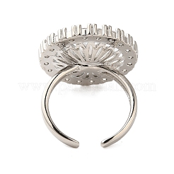 Flat Round Brass Micro Pave Clear Cubic Zirconia Open Cuff Rings for Women&nbsp;RJEW-A046-14P