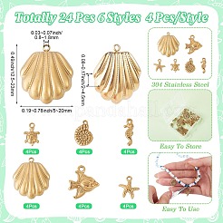 24Pcs 6 Styles 304 Stainless Steel Pendants&nbsp;STAS-TA0006-37G