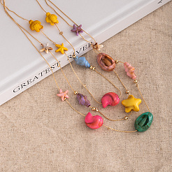 Alloy and Resin Shell 3 Layered Starfish Shell Shaped Necklaces&nbsp;FS-WGB8379-01