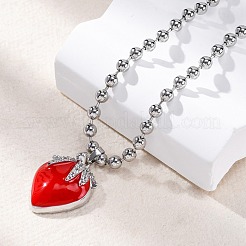 Brass Red Enamel Strawberry Pendant Ball Chain Necklaces&nbsp;NJEW-Z059-02P