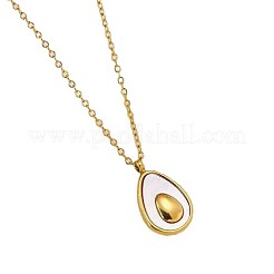 304 Stainless Steel Pave Natural White Shell Avocado Pendants Necklaces for Women&nbsp;FS-WGDDBAD-01