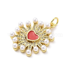 Brass Micro Pave Cubic Zirconia Enamel ABS Imitation Pearl Pendants&nbsp;KK-D325-22G-03