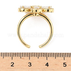 Flower Brass Micro Pave Cubic Zirconia Cuff Rings for Women&nbsp;RJEW-A069-14G-03