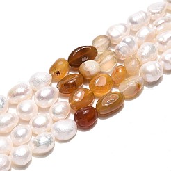 Natural Carnelian Nuggets & Natural Cultured Freshwater Pearl Beads Strands&nbsp;PEAR-N023-01A-03