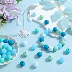 60Pcs 2 Styles Round Silicone Focal Beads with Fluorescence Acrylic Beads&nbsp;SIL-SP0001-01B