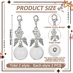4Pcs 2 Style Glass Bottle & ABS Plastic Imitation Pearl & Alloy Pendant Decorations&nbsp;HJEW-DR00262