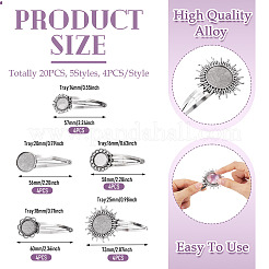20Pcs 5 Styles Iron Snap Hair Clips with Tibetan Style Alloy Round Trays&nbsp;MAK-TA0001-45