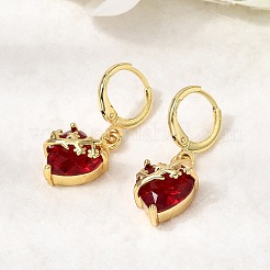 Heart Brass Glass Hoop Earrings&nbsp;EJEW-P333-09B-G