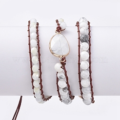 Faceted Glass & Natural Howlite Beaded Wrap Bracelets&nbsp;BJEW-JB05035-04