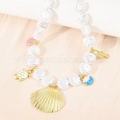 Ocean Brass Pave Cubic Zirconia and Enamel Sea Animals Pendant Necklaces&nbsp;KK-CBA4547-03A-G