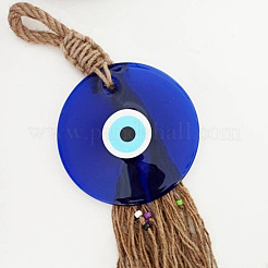 Flat Round with Evil Eye Glass Pendant Decorations&nbsp;EVIL-PW0002-06