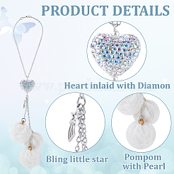 Plush Cloth Fabric Round & Polymer Clay Rhinestone Heart Pendant Hanging Ornament&nbsp;HJEW-DR00080