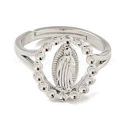 Oval with Saint Rack Plating Brass Adjustable Ring Components&nbsp;RJEW-I105-02P