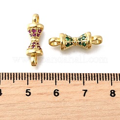 4Pcs 2 Colors Brass Micro Pave Orchid & Green Cubic Zirconia Connector Charm&nbsp;KK-XCP0001-08G