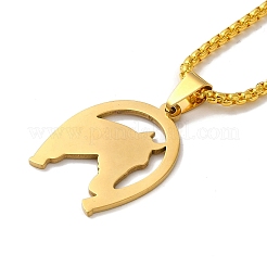Horseshoe with Horse Head 201 Stainless Steel Pendant Necklace with Iron Box Chains&nbsp;NJEW-D048-01G
