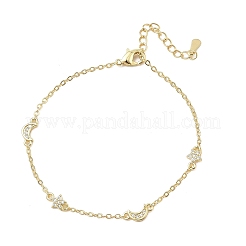 Brass Micro Pave Clear Cubic Zirconia Moon Star Link Chain Bracelets&nbsp;KK-CBA6980-28G