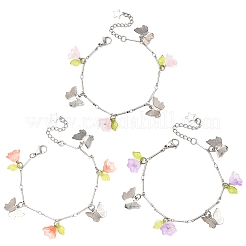 3Pcs 3 Colors Spray Painted Glass Beads & 201 Stainless Steel Charm Brascelets&nbsp;BJEW-JB12419