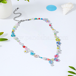 1Pc Glass Seed & Acrylic & Plastic Imitation Pearl Beaded Necklaces&nbsp;NJEW-LP0007-25
