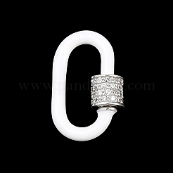 Oval Brass Micro Pave Clear Cubic Zirconia Screw Carabiner Clasps&nbsp;KK-B167-01A-P