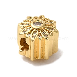 Flower Rack Plating Brass Micro Pave Cubic Zirconia European Beads&nbsp;KK-G511-04D-G