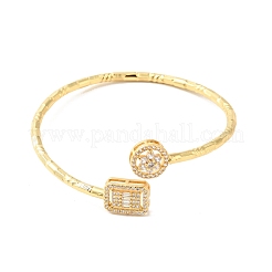 Clear Cubic Zirconia Flower & Rectangle Open Cuff Bangle&nbsp;BJEW-G652-04G