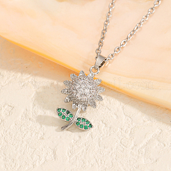 Brass Crystal Rhinestone Sunflower Pendant Necklaces&nbsp;JV9575