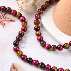 Natural Rose Tiger Eye(Dyed & Heated) and Yellow Tiger Eye(Dyed & Heated) Beads Strands&nbsp;X-G-G101-8mm-1