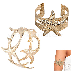 2Pcs 2 Styles  Starfish Alloy Arm Cuff Bangles for Girl Women&nbsp;BJEW-CY0001-05G