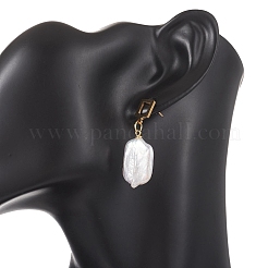 Rectangle Natural Baroque Pearl Keshi Pearl Dangle Stud Earrings&nbsp;EJEW-JE07002