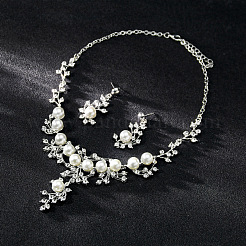 Flower Alloy & Plastic Pearl & Crystal Rhinestone Pendant Necklaces & Stud Dangle Earrings Sets&nbsp;FS-WG18295-01