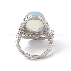 Gemstone Oval Adjustable Ring&nbsp;RJEW-P041-01P