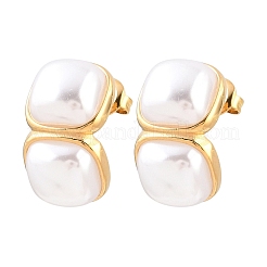304 Stainless Steel & ABS Imitation Pearl Square Stud Earrings&nbsp;EJEW-Z155-02G