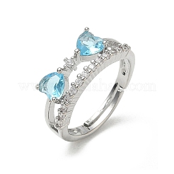 Adjustable Bowknot Shape Brass & Light Blue Cubic Zirconia Finger Rings&nbsp;CU-CBA7E55-07P