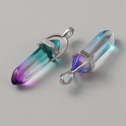 Glass Double Terminal Pointed Pendants&nbsp;G-WH0016-41B