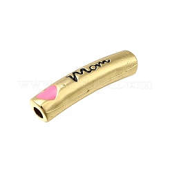 Mother's Day Brass Enamel Heart Word Mom Curved Tube Beads&nbsp;KK-C090-51G-02