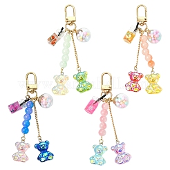 Bear Resin & Glass Pendant Decoration&nbsp;HJEW-YW00063-01