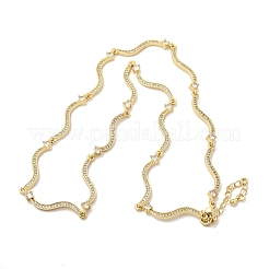 Brass Micro Pave Clear Cubic Zirconia Wave Link Chain Necklaces for Women&nbsp;NJEW-B157-22G