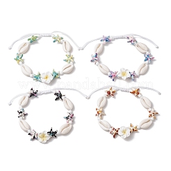 Starfish & Plumeria Synthetic Turquoise & Natural Cowrie Shell & Polymer Clay Beads Braided Bead Bracelets for Women&nbsp;BJEW-JB11847