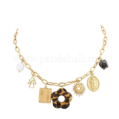 304 Stainless Steel & Resin & Imitation Pearl Multi-Pendant Bib Necklaces for Women&nbsp;SA-CBA717A-03G-01