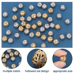 60Pcs 2 Colors 304 Stainless Steel Hollow Round Beads&nbsp;STAS-UN0045-90