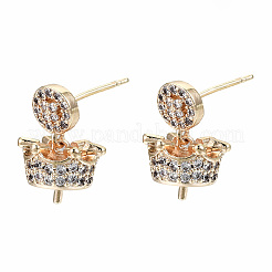 Brass Micro Pave Clear Cubic Zirconia Stud Earring Findings&nbsp;KK-T062-57G-NF